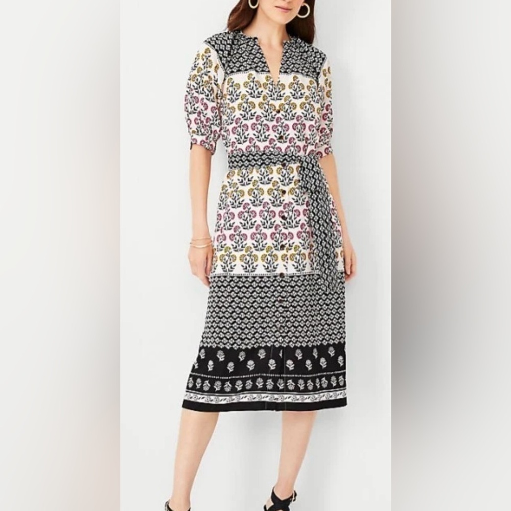 Ann Taylor Multicolor Floral Patterned Button Front Dress